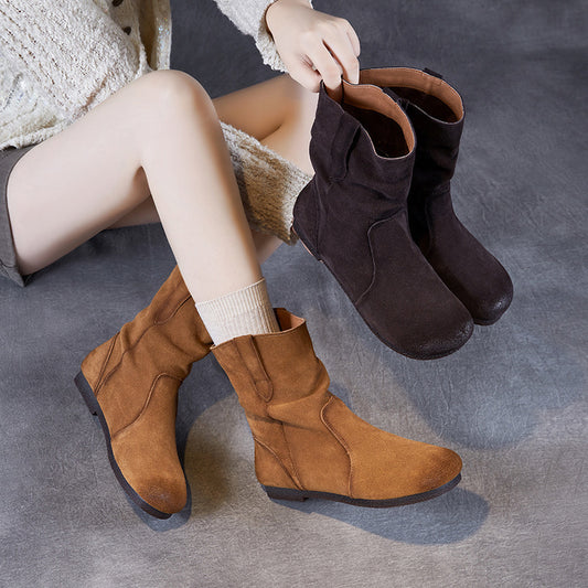Women's Retro Lazy Style Folds Pile Short Boots