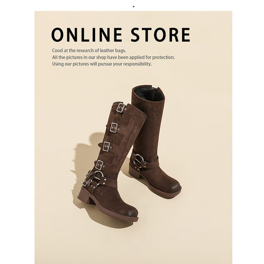 Suede Cow Vintage Knight Belt Buckle High Below The Boots