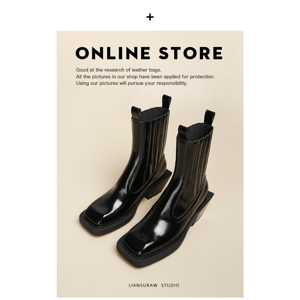 High Chunky Square Toe Sleeve Elastic Boots