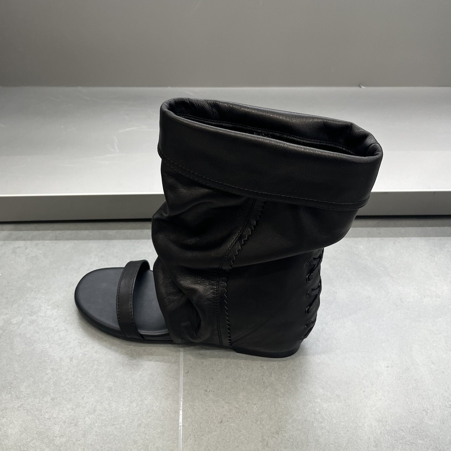 Women's Version Korean Style Niche Height Increasing Insole Open Toe Round Women's Leather Boots