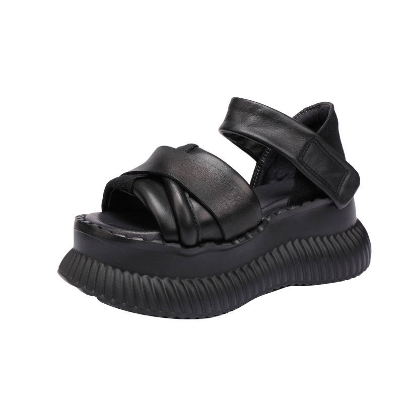 Women's Tail Goods Thick Bottom Fish Mouth Bread Retro Genuine Sandals