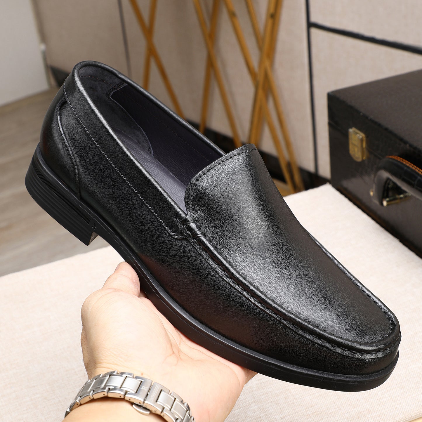 Men's Spring Genuine Slip On Low Comfortable Heels