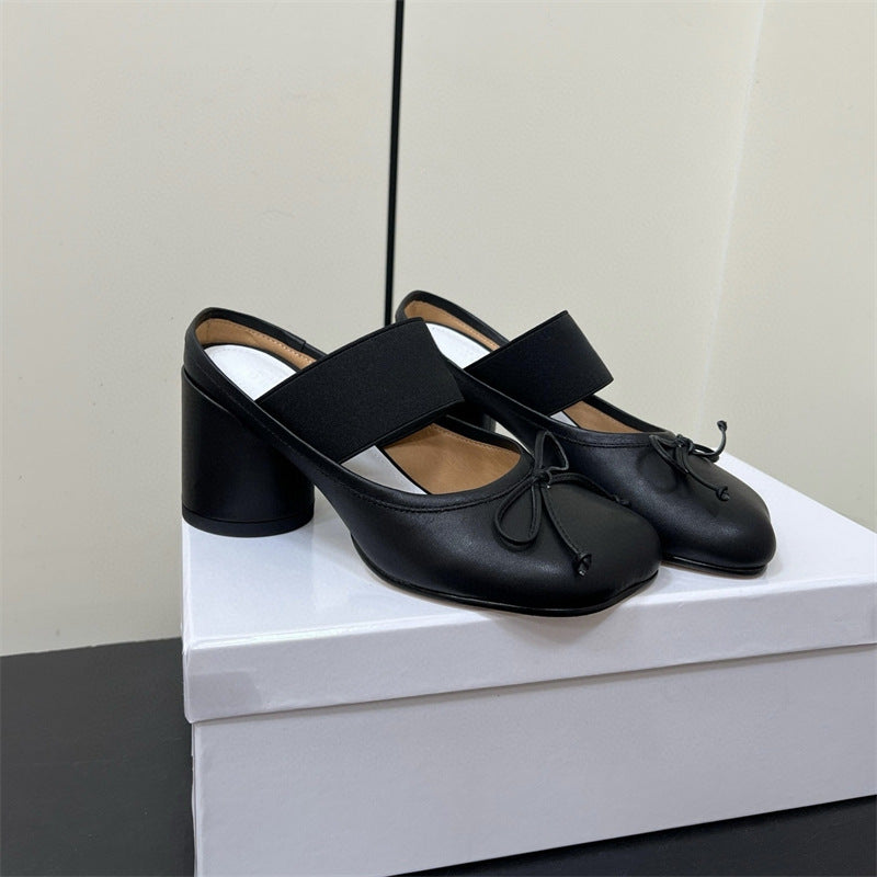 Women's Apple Shape Head Half Chunky Mules Heels