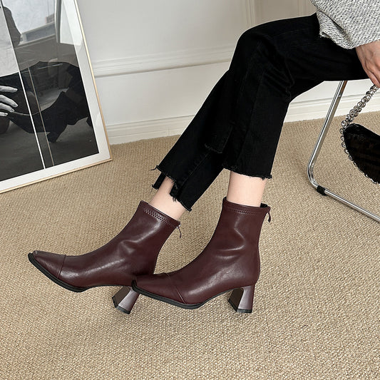 Women's Chunky Short High Martin Thin Single Boots