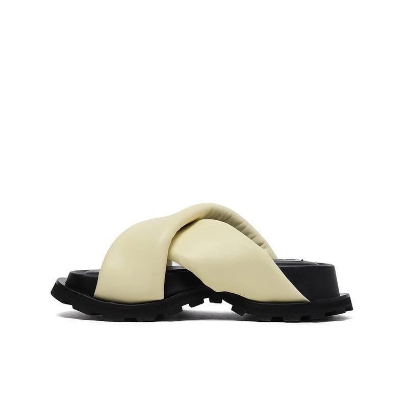 Women's Thick-soled Bread Summer Outdoor Holiday Cross Open Slippers