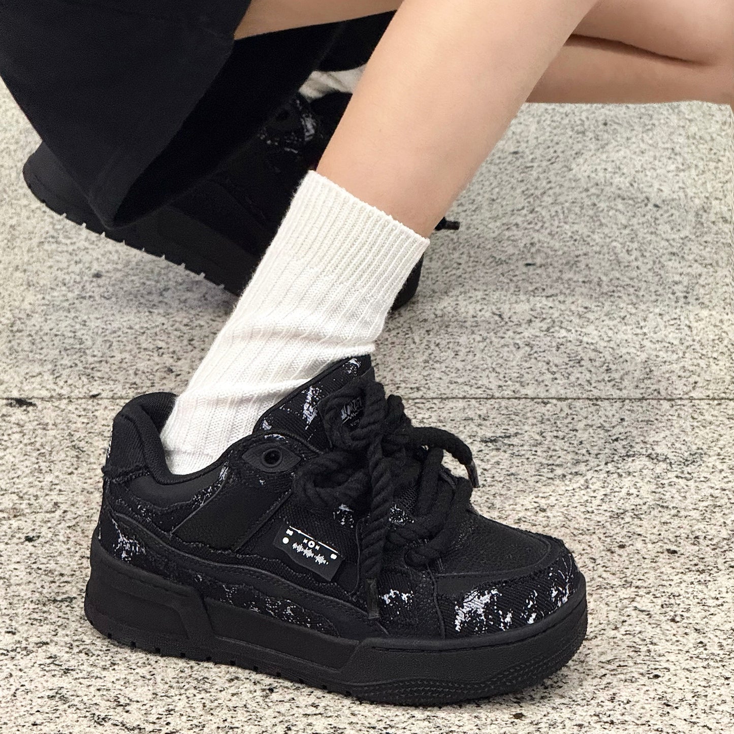 Destruction Aesthetic Series Street Black Hemp Rope Bread Couple Men's Board Shoes