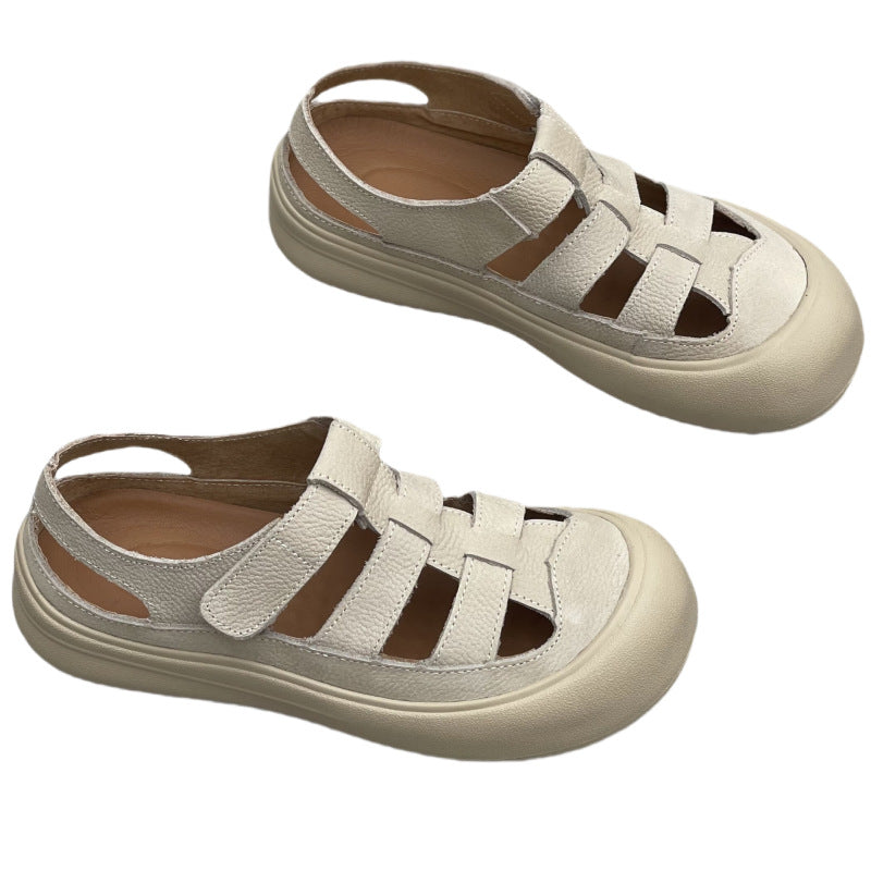 Women's Genuine Slip-on Closed Toe Summer Outer Wear Hollow Breathable Soft Sandals