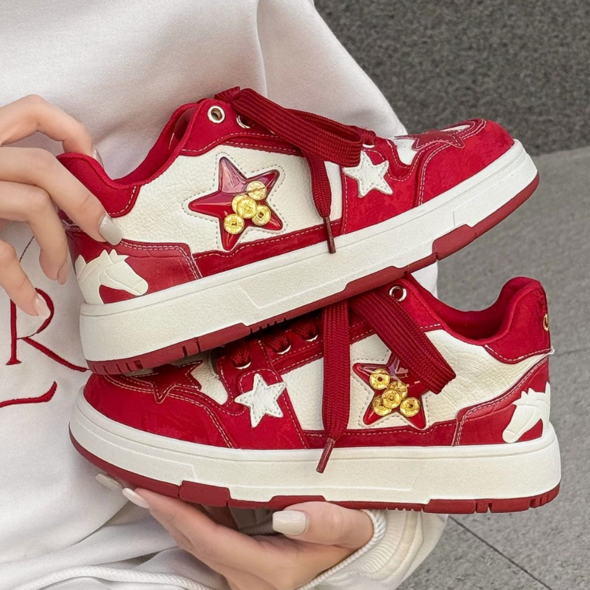 Women's Red Wedding Limited Star National Fashion Women's Board Shoes