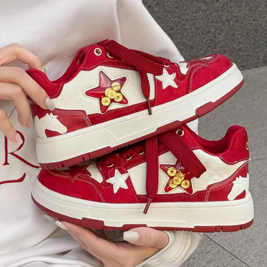 Women's Red Wedding Limited Star National Fashion Women's Board Shoes