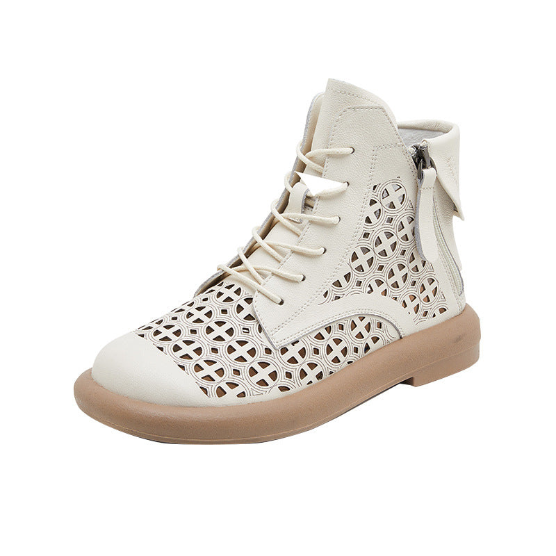 Women's Spring Hollow Martin Short Fashion Retro Style Side Zipper Low Men's Shoes