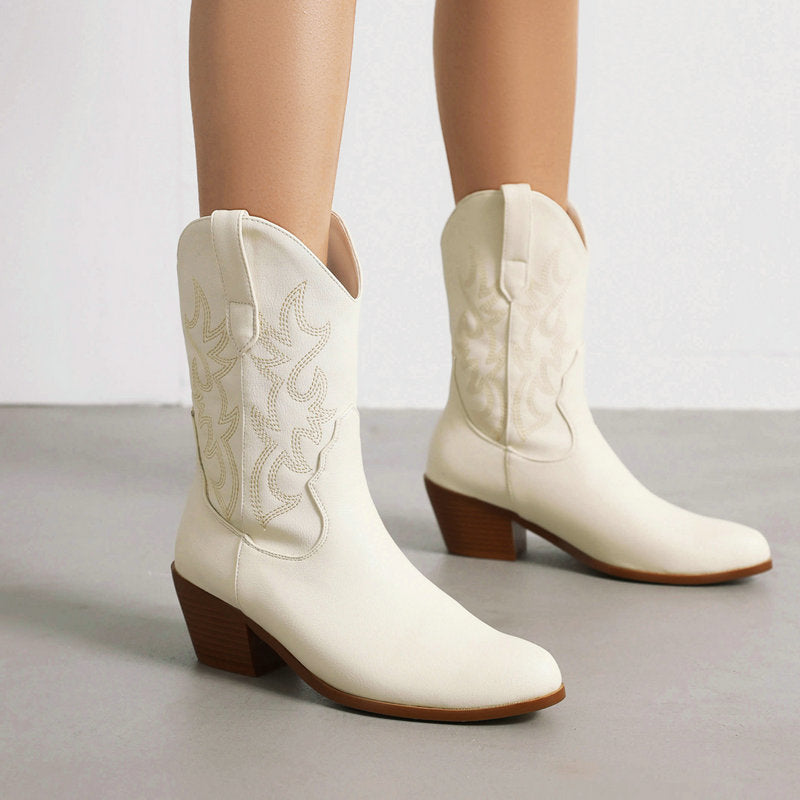 Women's Chunky High Round Toe Knight Martin Women's Leather Boots
