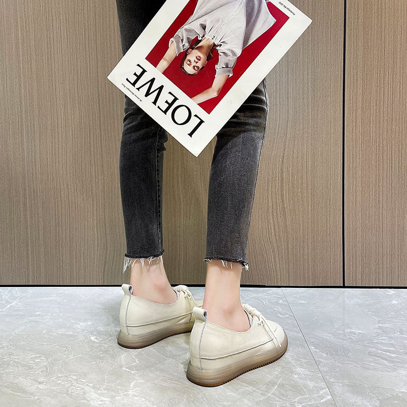 Women's White Genuine Covering Foot First Layer Cowhide Women's Shoes
