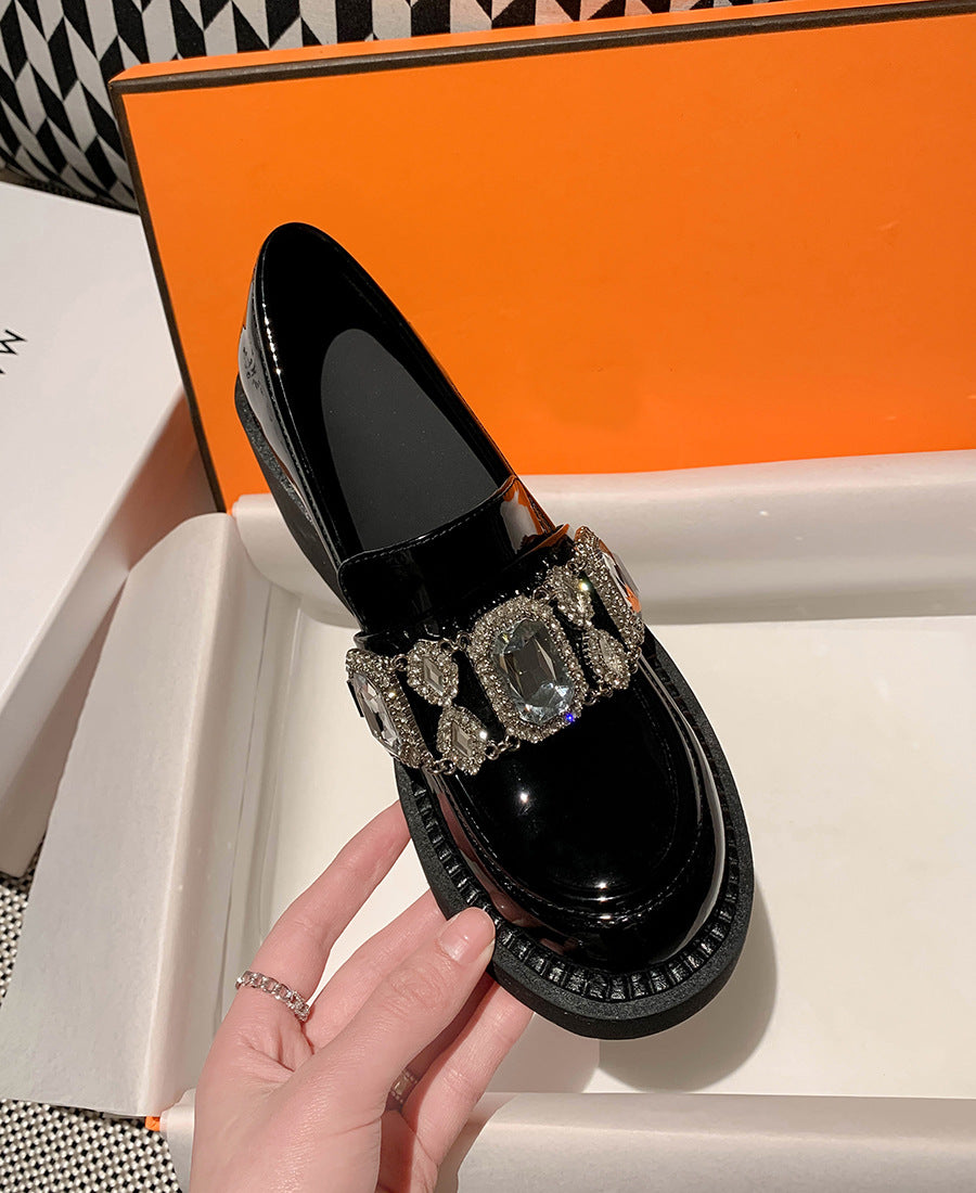 Women's Patent Round Head Chunky Pumps Slip-on Women's Shoes