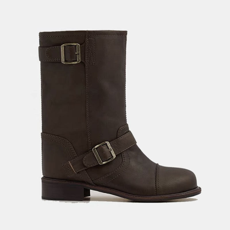 Women's Martin Flat Low Long Cowhide Short Heels