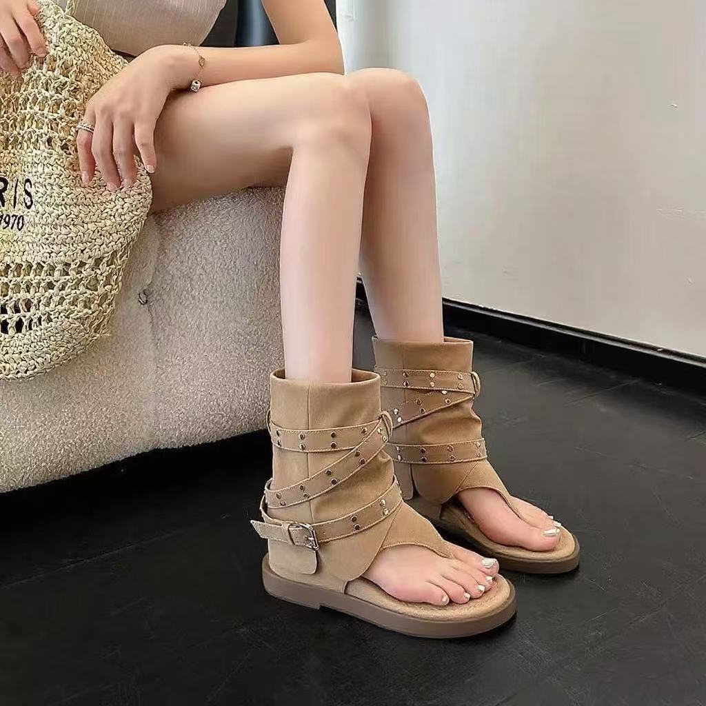 Women's Increasing Insole Summer Rivet Belt Buckle Hot Women's Leather Boots