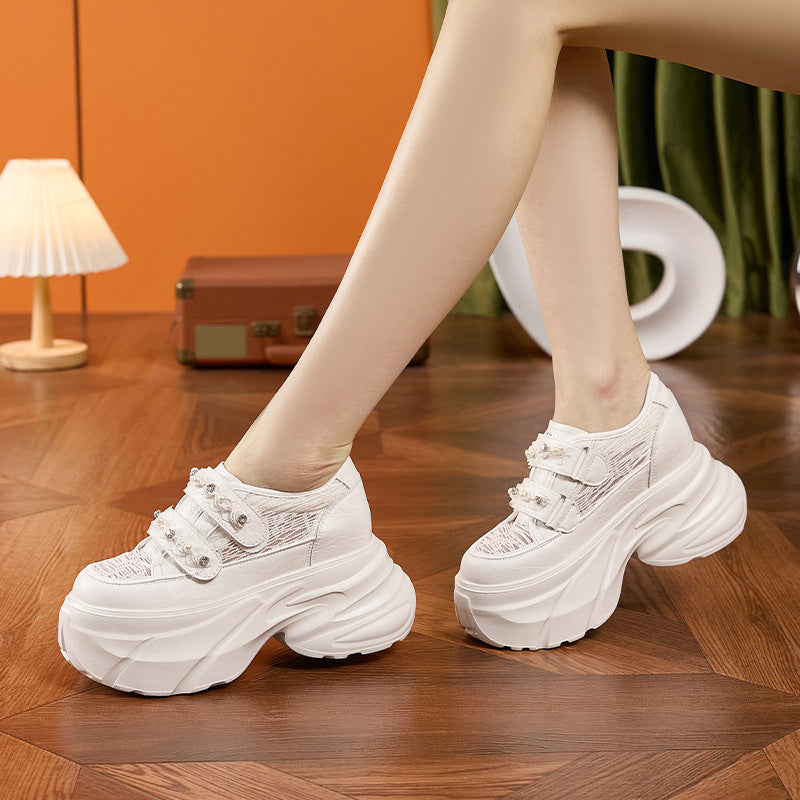 Women's White Summer Breathable Mesh Fashionable Small Women's Casual Shoes