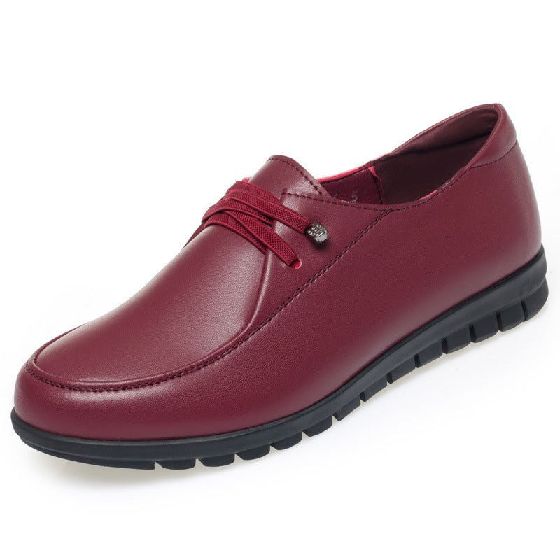 Mom Pumps Large Size Flat Bottom Leather Shoes