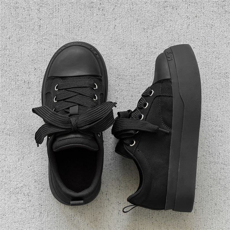 Women's & Men's Big Head Black White Classic Thick Sole Height Increasing Men's Board Shoes