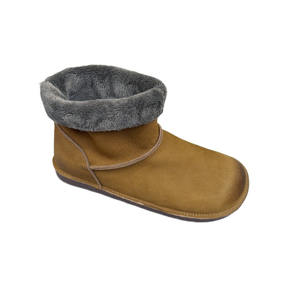 Women's Layer Cowhide Flat Fleece Simple Cotton Linen Style Cozy Snow Boots