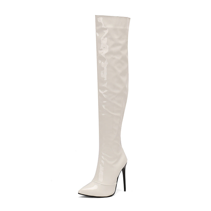 Women's Patent Knight Thin Super High Fashion Fried Street Large Women's Leather Boots