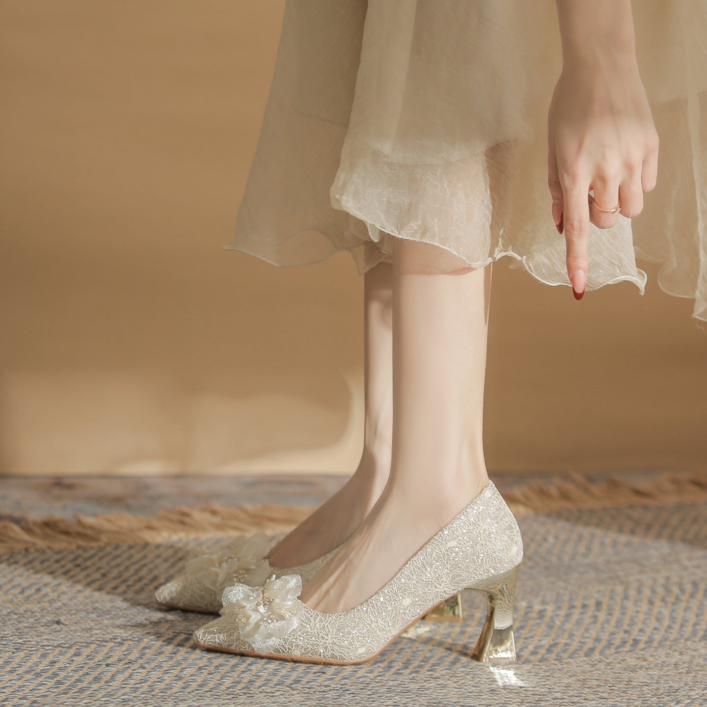 French Wedding Bridal Dress Two-way Chunky High Heels