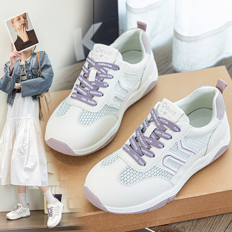 Women's Large Size White Mesh Breathable Flat Women's Casual Shoes