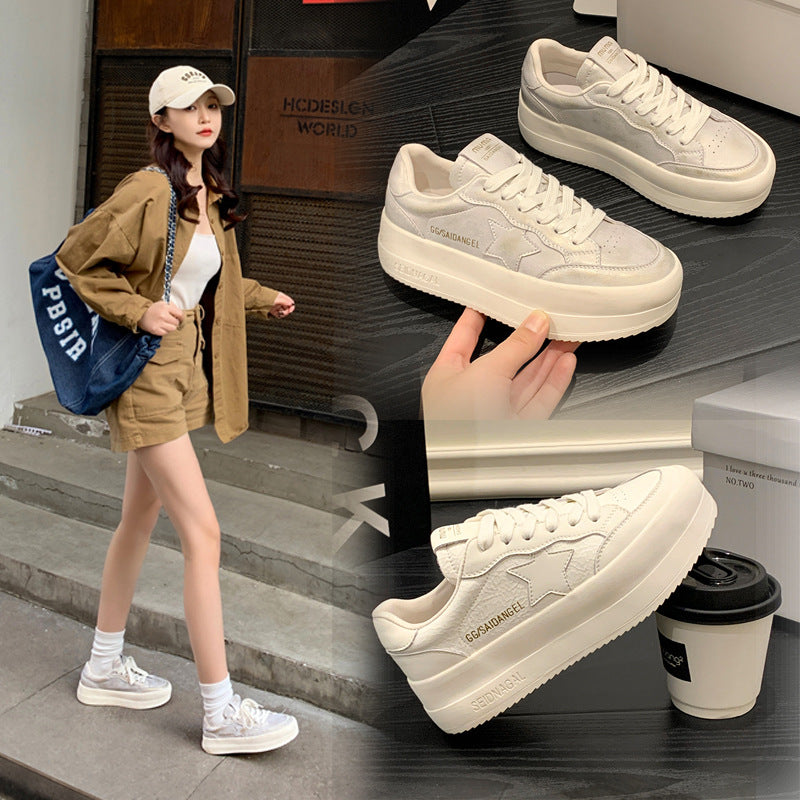 Women's White Spring Old Gold Thick Bottom Soft Surface Star Sneakers