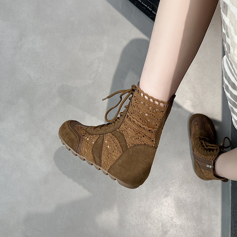 Women's Increasing Cutout Lace Stitching Martin Soft Bottom German Women's Leather Boots