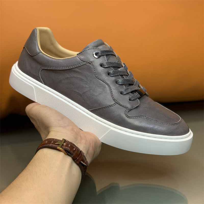 Men's Genuine Fashion Grip Pattern Cowhide Gray Sneakers