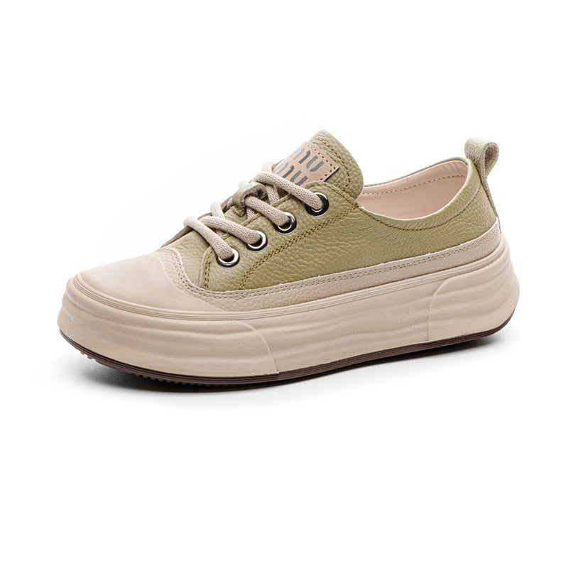 Women's Thick-soled White Not Top Cowhide Board Sneakers
