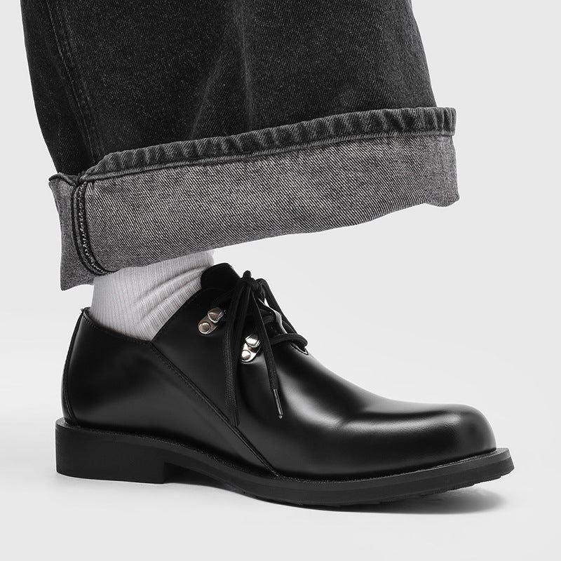 Men's Retro Lace Up Derby Metal Chunky Pumps Clinch Men's Casual Leather Shoes