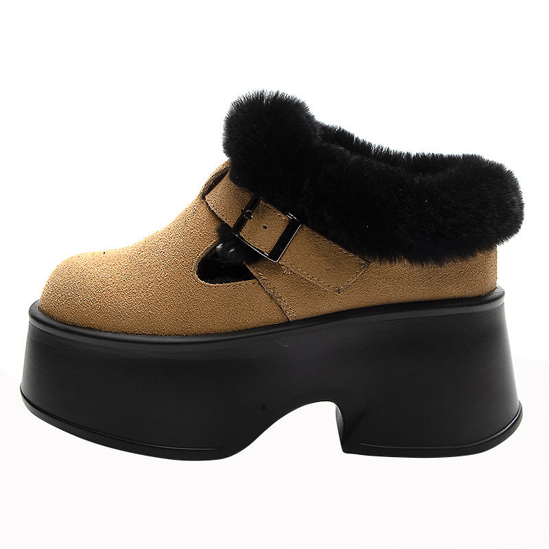 Women's Toe Cap Semi Height Increasing Fashion Buckle Slippers