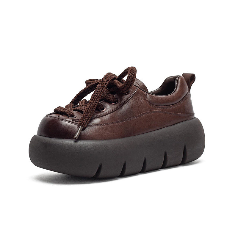 Women's Retro Height Increasing Inside Outside Cowhide Men's Shoes