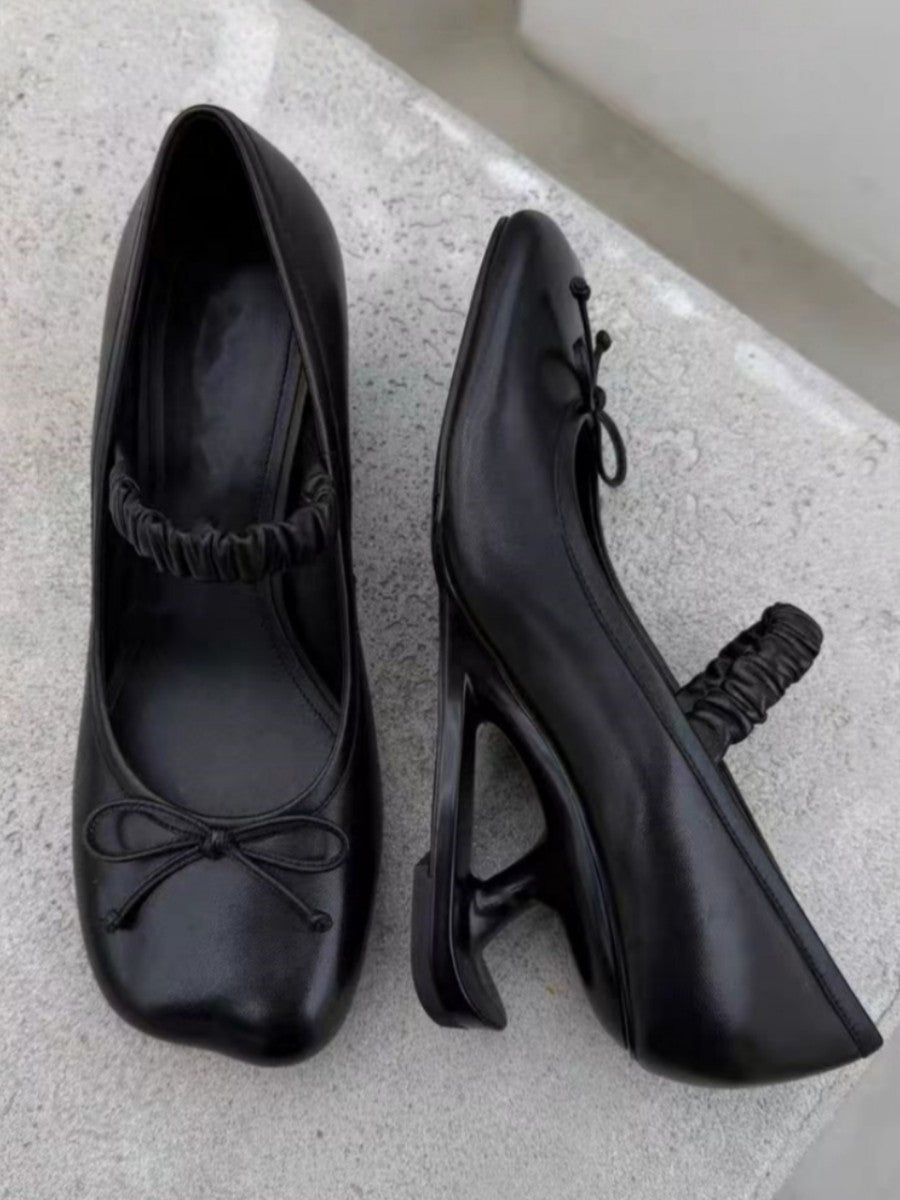 Style Retro Elegant High Fairy Suspension Profiled Bow Mary Heels