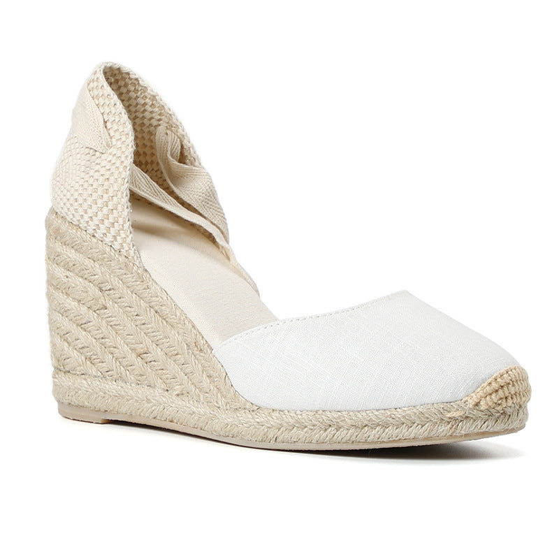 Women's Solid Color Hemp Sole Strap Wedge Sandals