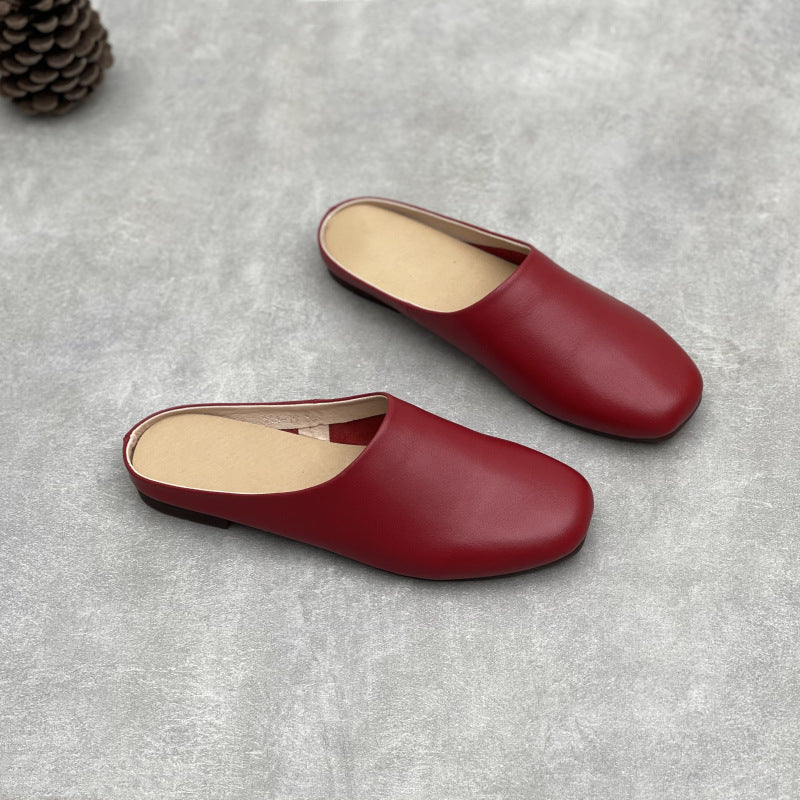 Women's Crafts Authentic Toe Box Half Simple Retro Lazy Soft Bottom Flat Slippers