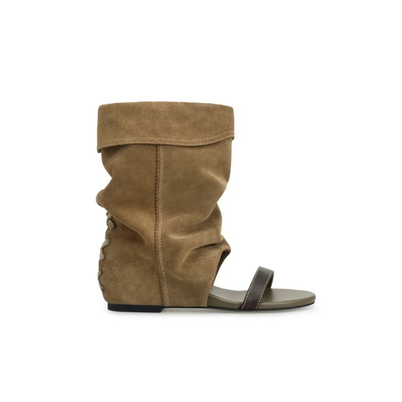 Short Tube Pile Style Height Increasing Insole Hot Pants Fashion Women's Leather Boots