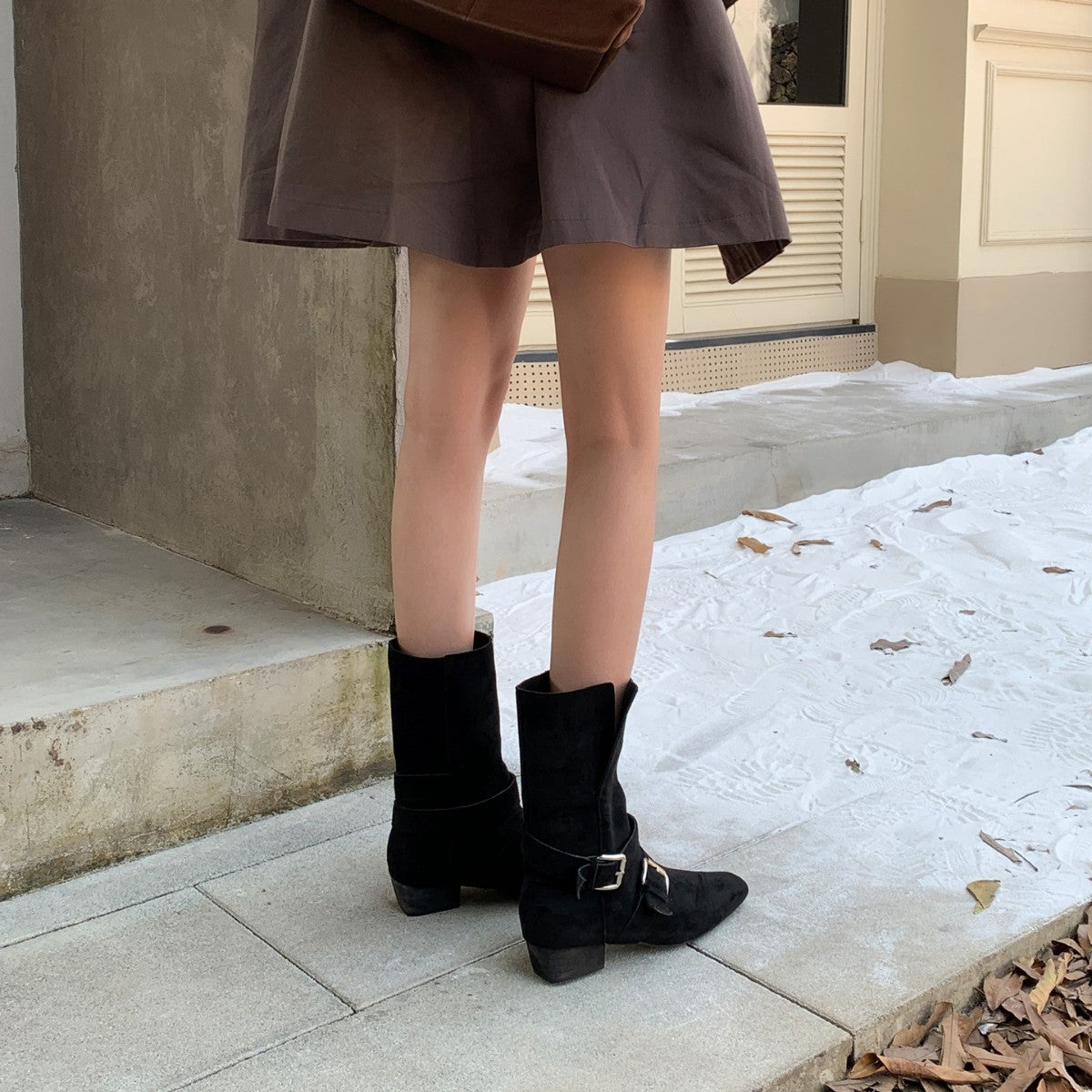 Women's Chunky Vintage Suede Thin Booties Knight French Belt Men's Shoes