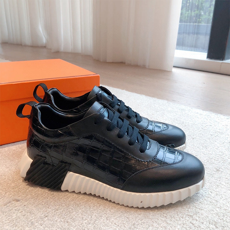 Suede Cowhide Stitching Fabric Couple Fashion Casual Shoes