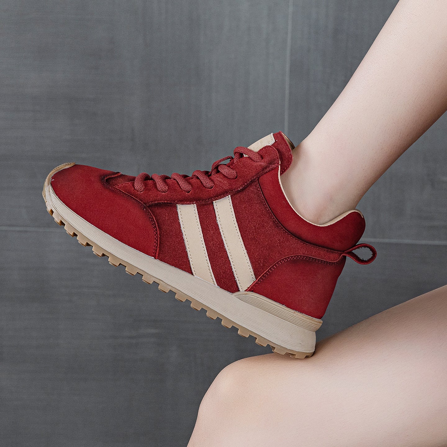 Women's Cowhide German Training Autumn Genuine Retro Lace Up Increased Women's Cotton Shoes