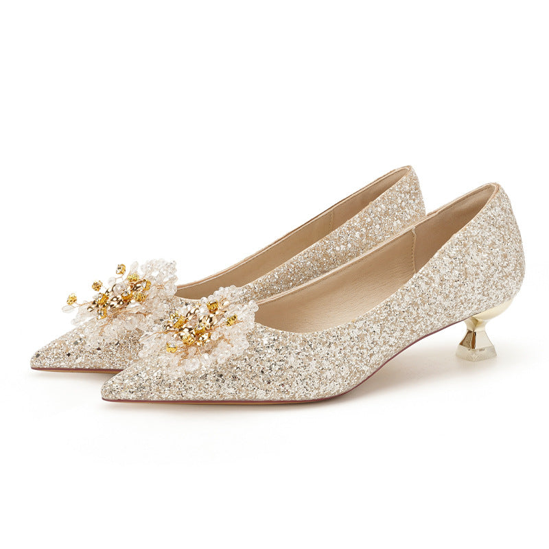 Women's French Style Bridal High Crystal Wedding Women's Fashion Shoes