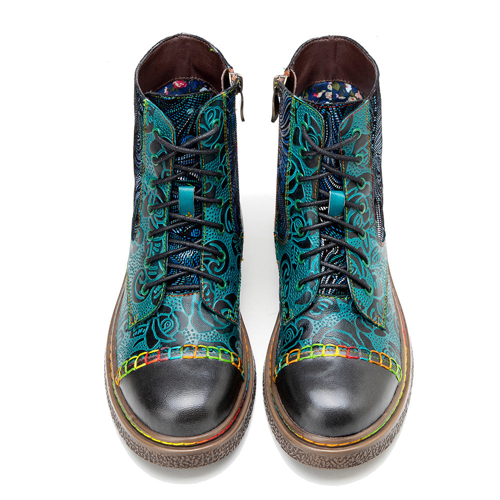 Genuine Hand-rub Color Printing Stitching Comfortable Boots