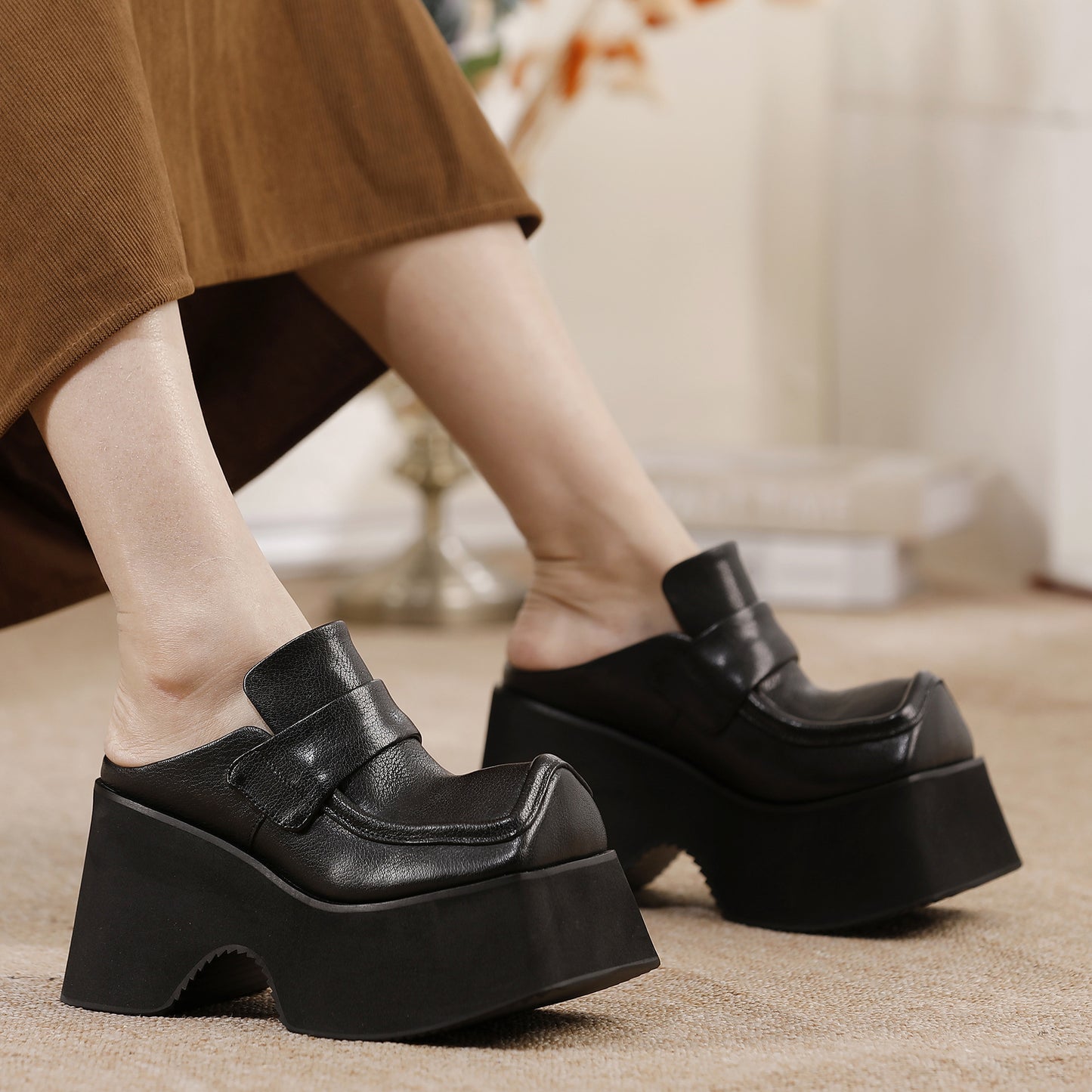 Women's Genuine Platform Muffin Lazy Small Super Sandals