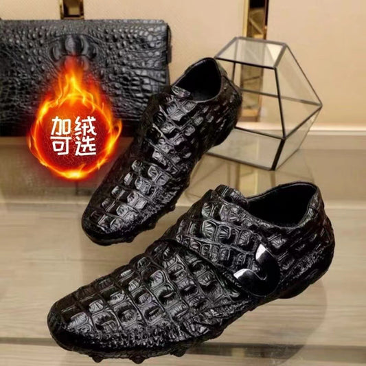 Men's Light Luxury Top Layer Cowhide Business Crocodile Pattern Men's Casual Leather Shoes