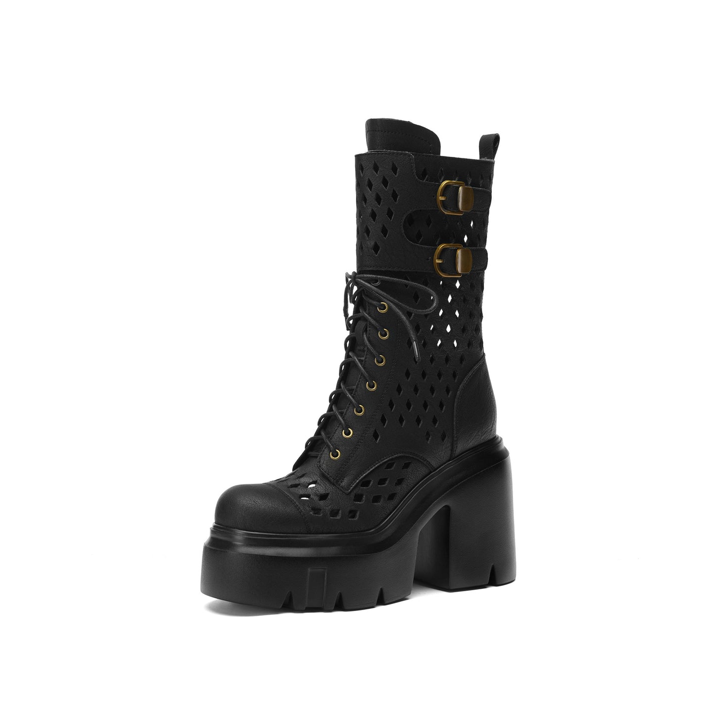 Women's Thick Super High Small Waterproof Platform Hollowed Leisure Women's Leather Boots