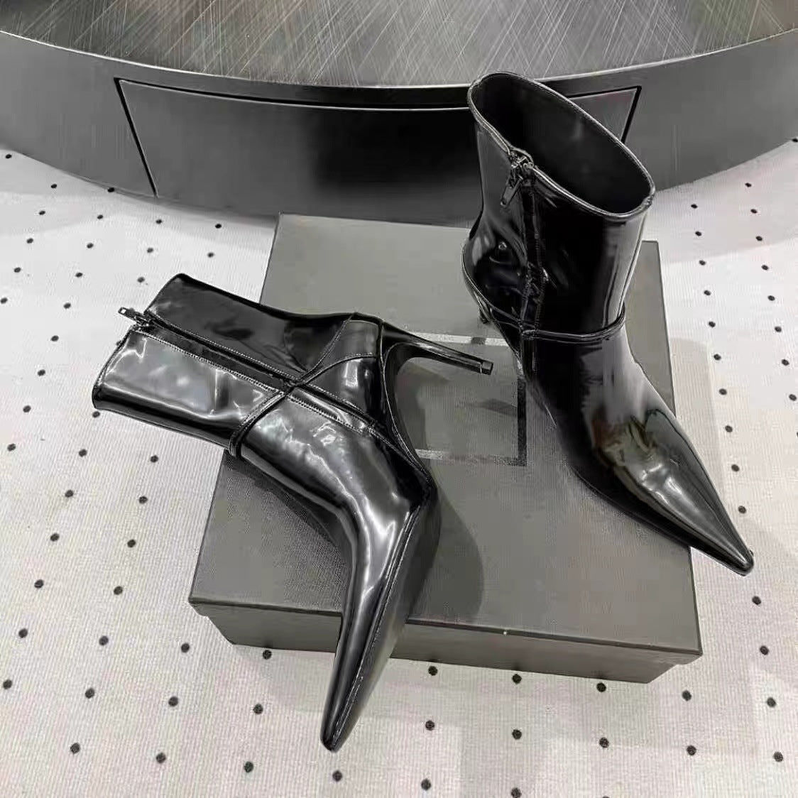 Women's Ankle Black Metal Buckle Sexy Stiletto Boots