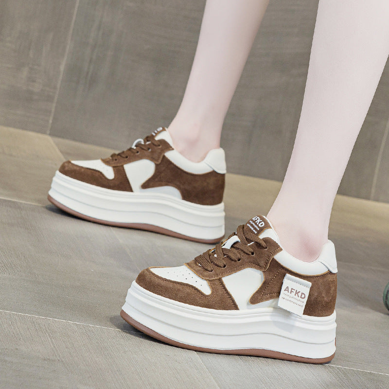 Women's White Platform Bottom Heighten Soft Show Sneakers