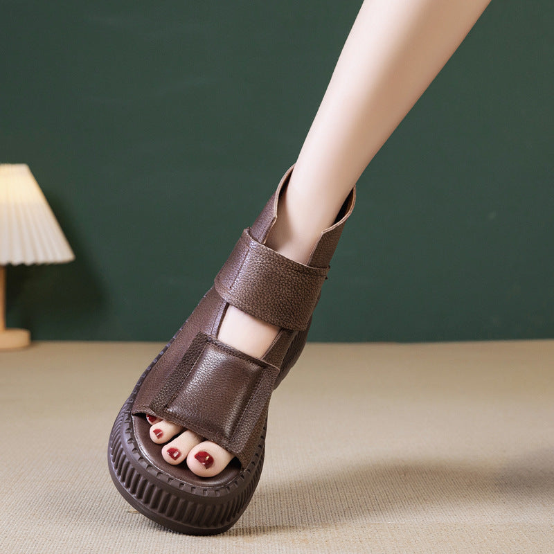 Women's Small Height Increasing Peep Toe Genuine Platform Sandals