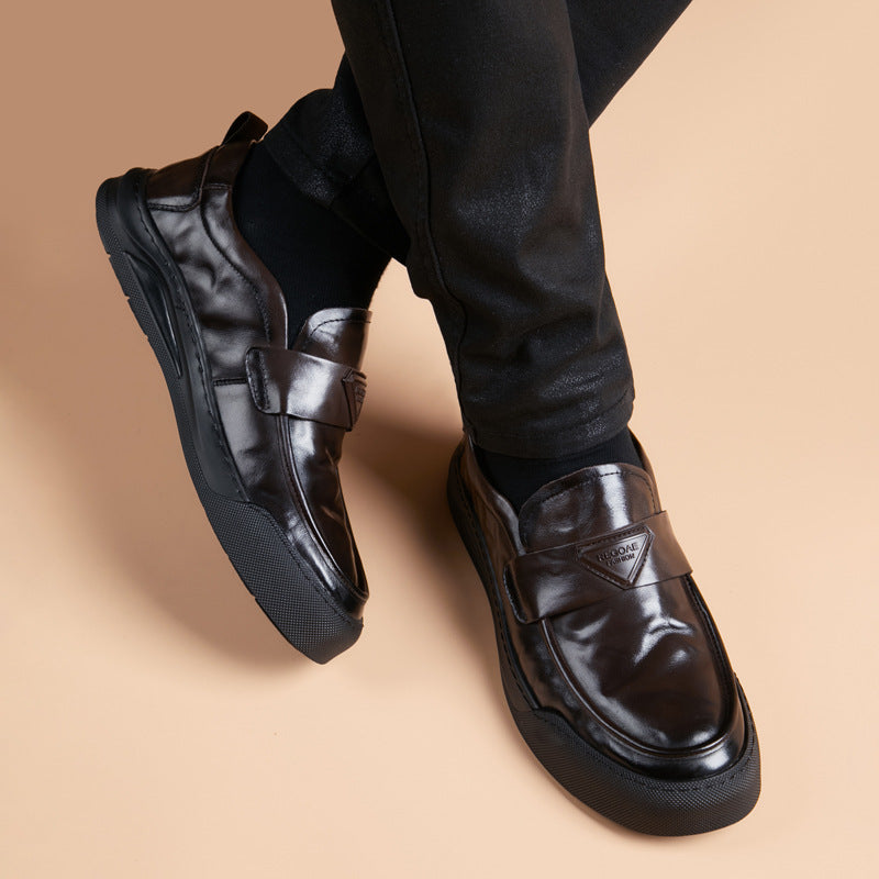 Men's Cowhide Lightweight Soft Sole Retro Slip-on Genuine Breathable Men's Business Leather Shoes