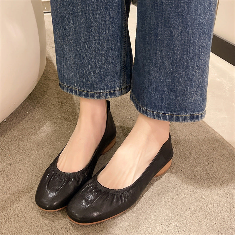 Women's Sheepskin Flat Pumps Genuine Slip-on Mary Women's Casual Shoes